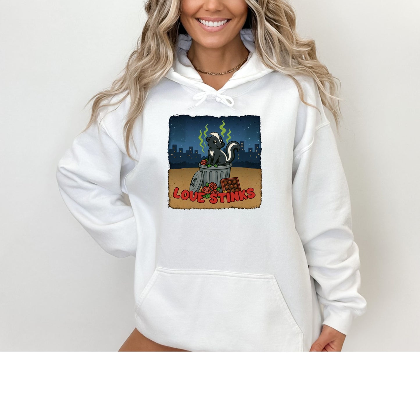 Love Stinks   Trashcan  Gildan Hoodie