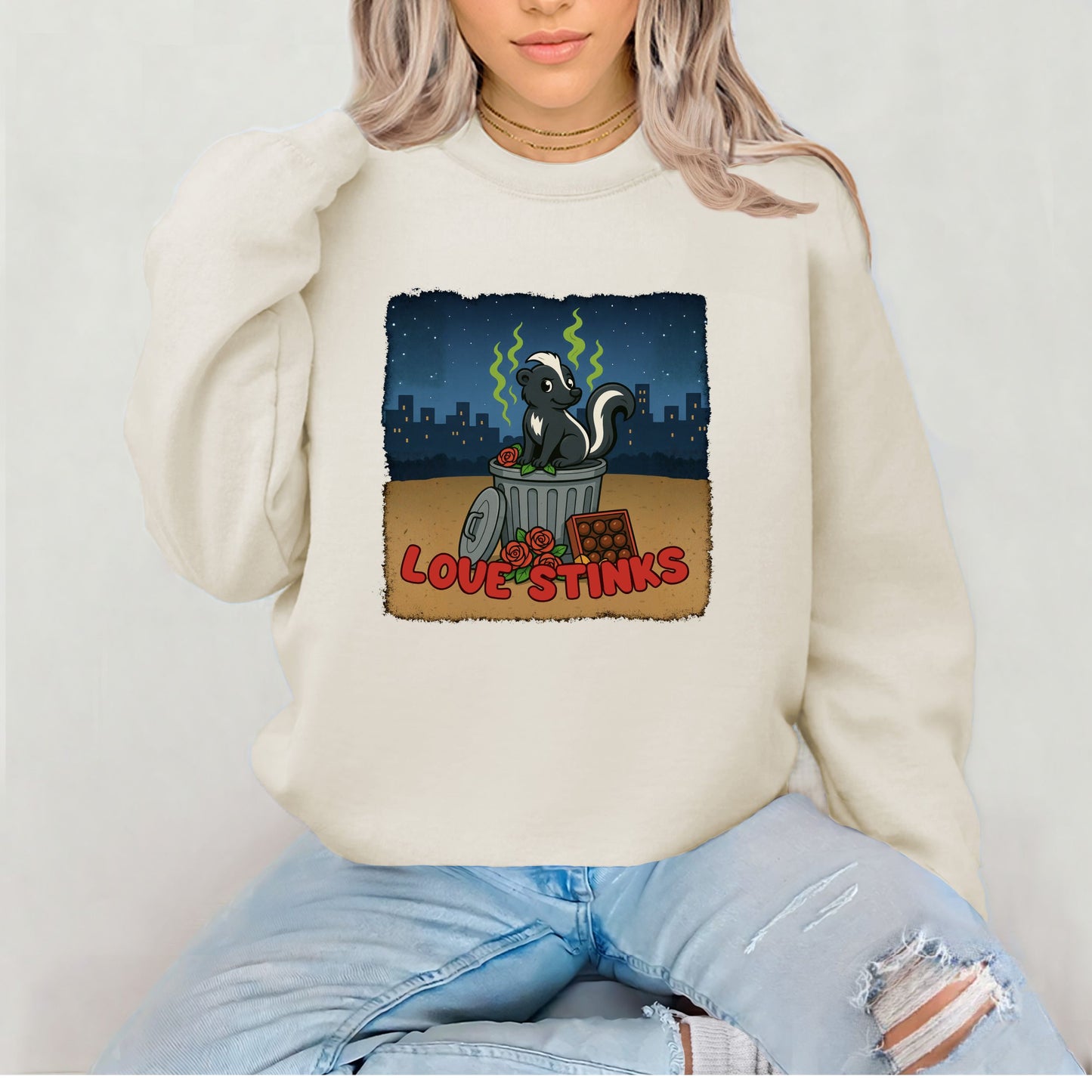 Love Stinks Trashcan  Gildan Crewneck/Sweatshirt